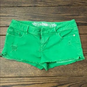 Express green jean shorts